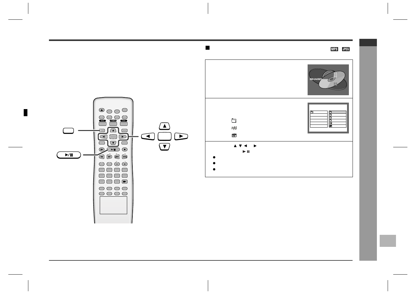 Mp3 and jpeg disc operation, Cd , c d -r an d cd -r w op er a tion, Playback on the mp3 menu screen | E-36 | Sharp HT-CN400DVH User Manual | Page 43 / 61