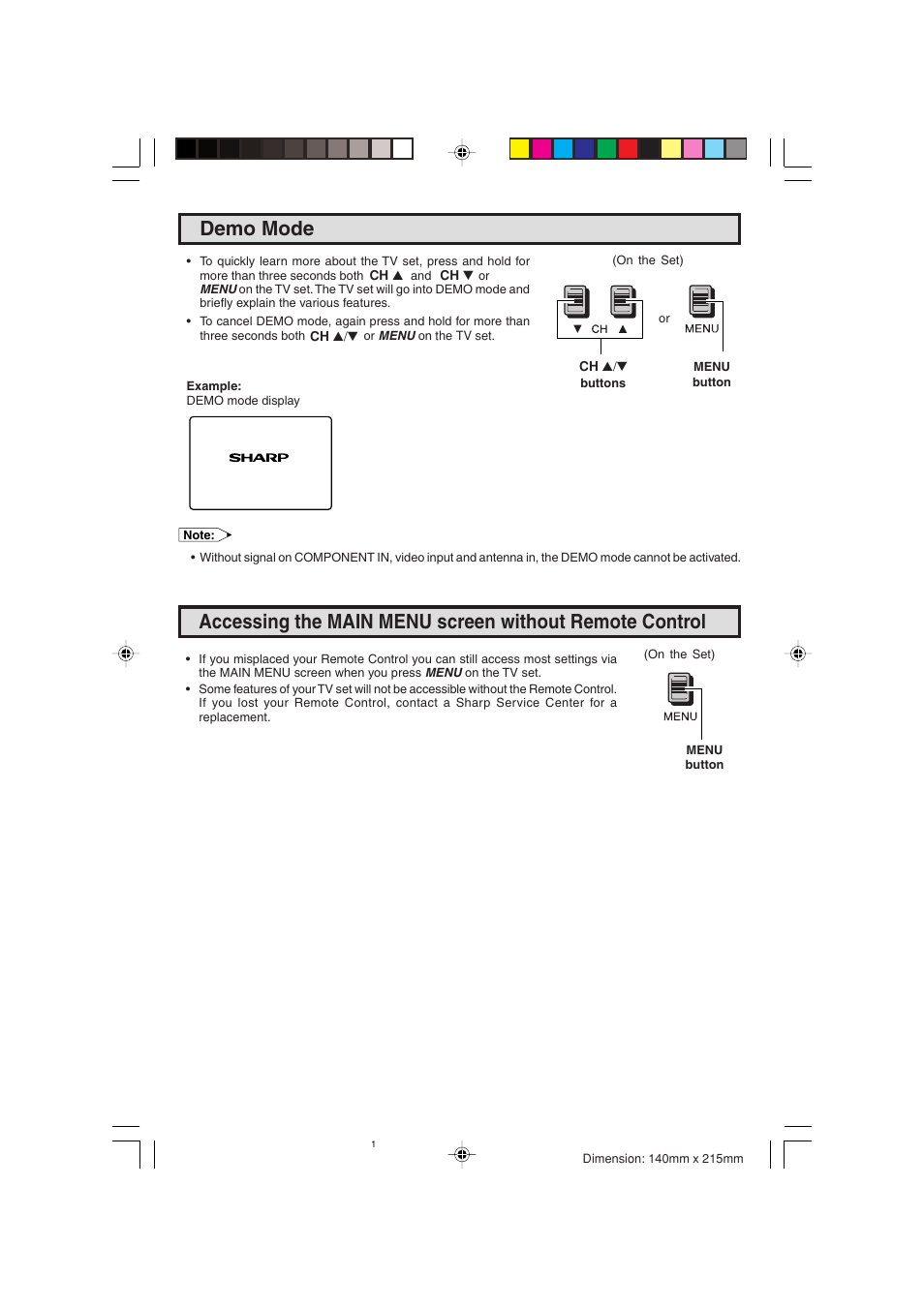 Demo mode | Sharp 20F540 L User Manual | Page 10 / 59