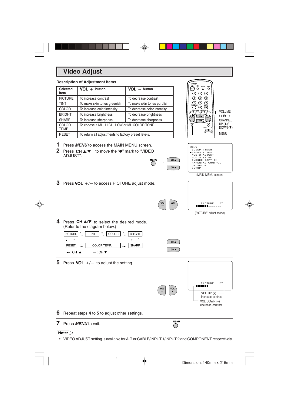 Video adjust | Sharp 20F540 L User Manual | Page 13 / 59