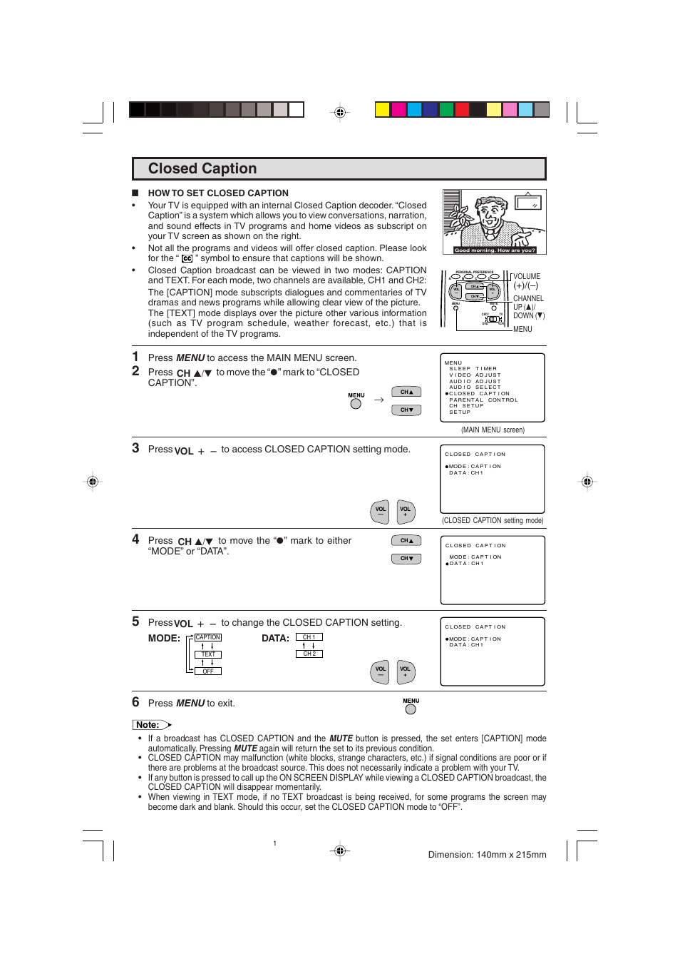 Closed caption | Sharp 20F540 L User Manual | Page 17 / 59