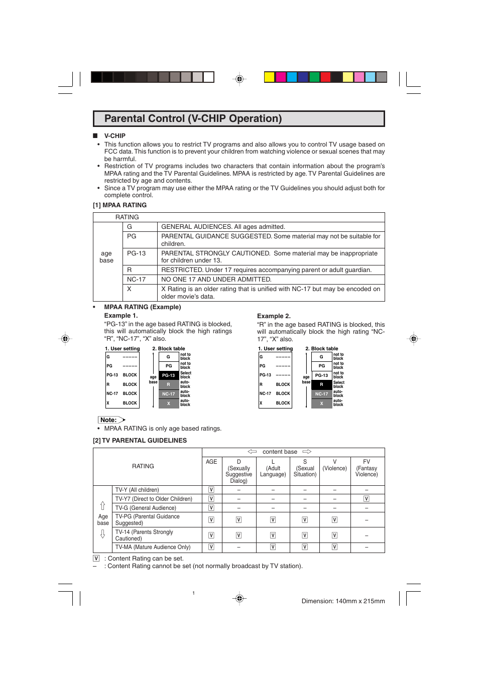 Parental control (v-chip operation) | Sharp 20F540 L User Manual | Page 18 / 59