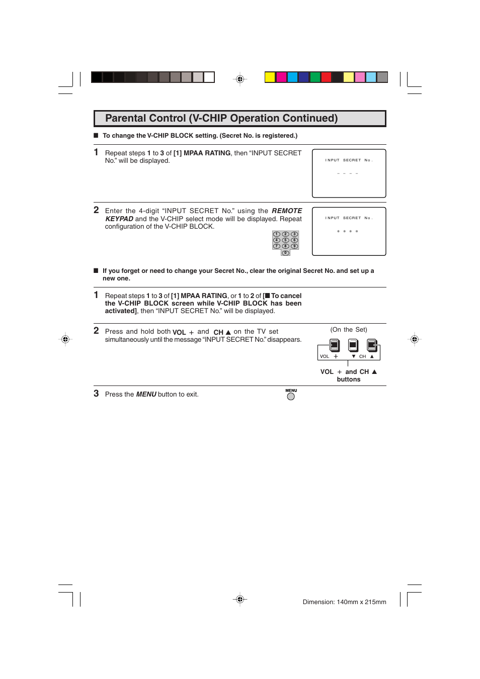 Parental control (v-chip operation continued) | Sharp 20F540 L User Manual | Page 25 / 59