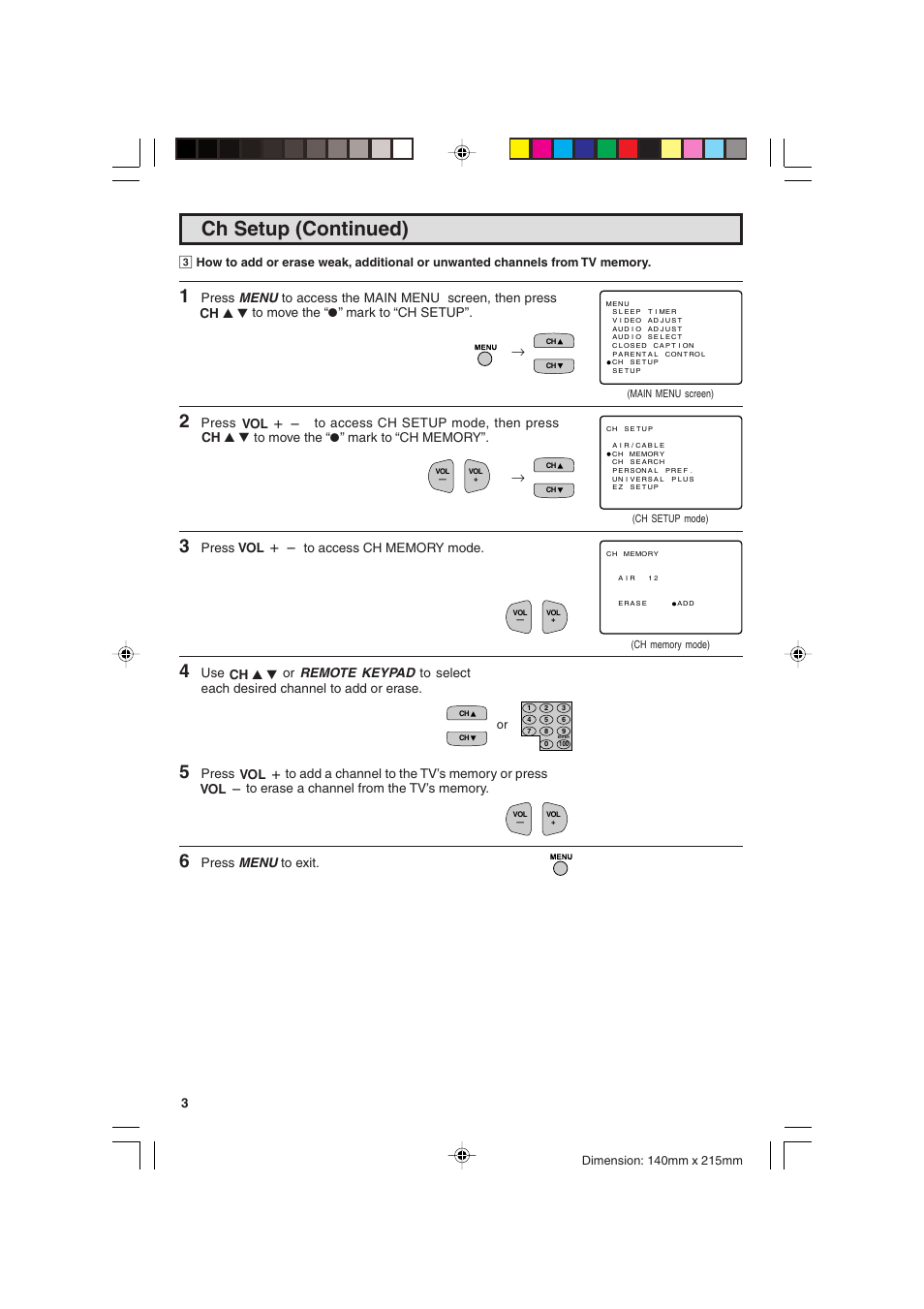 Ch setup (continued), Press menu to exit | Sharp 20F540 L User Manual | Page 32 / 59