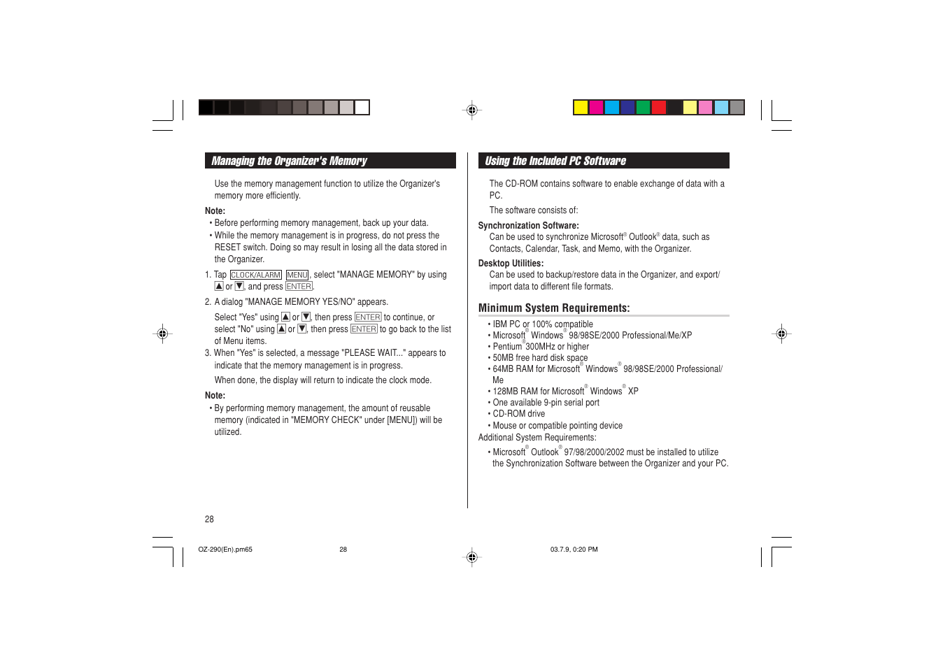 Using the included pc software | Sharp OZ-290 User Manual | Page 30 / 60