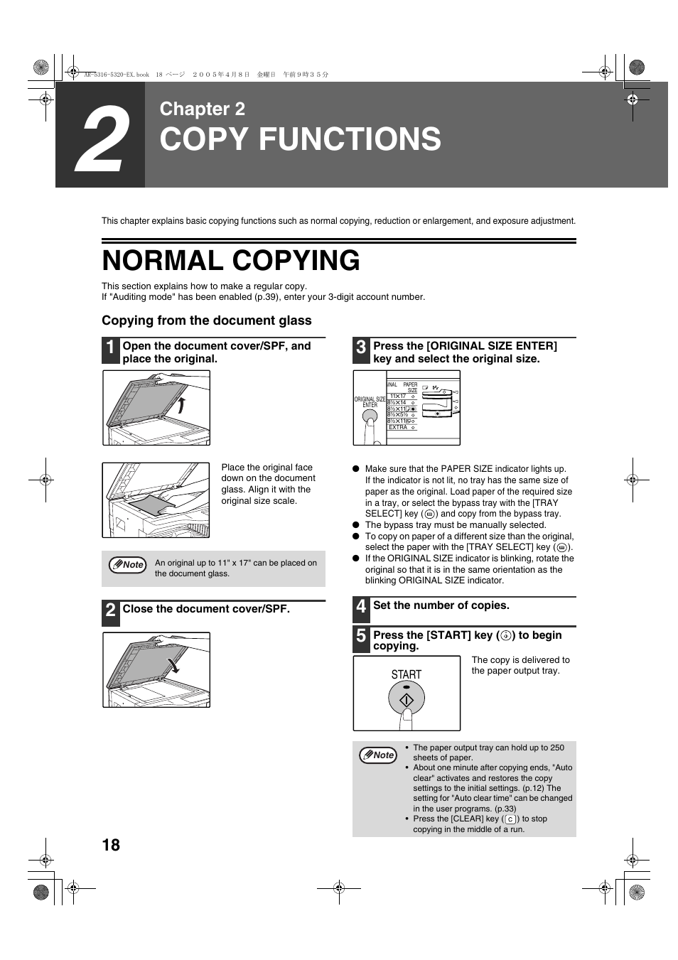 Copy functions, Normal copying, Chapter 2 | Sharp AR-5316 User Manual | Page 20 / 80
