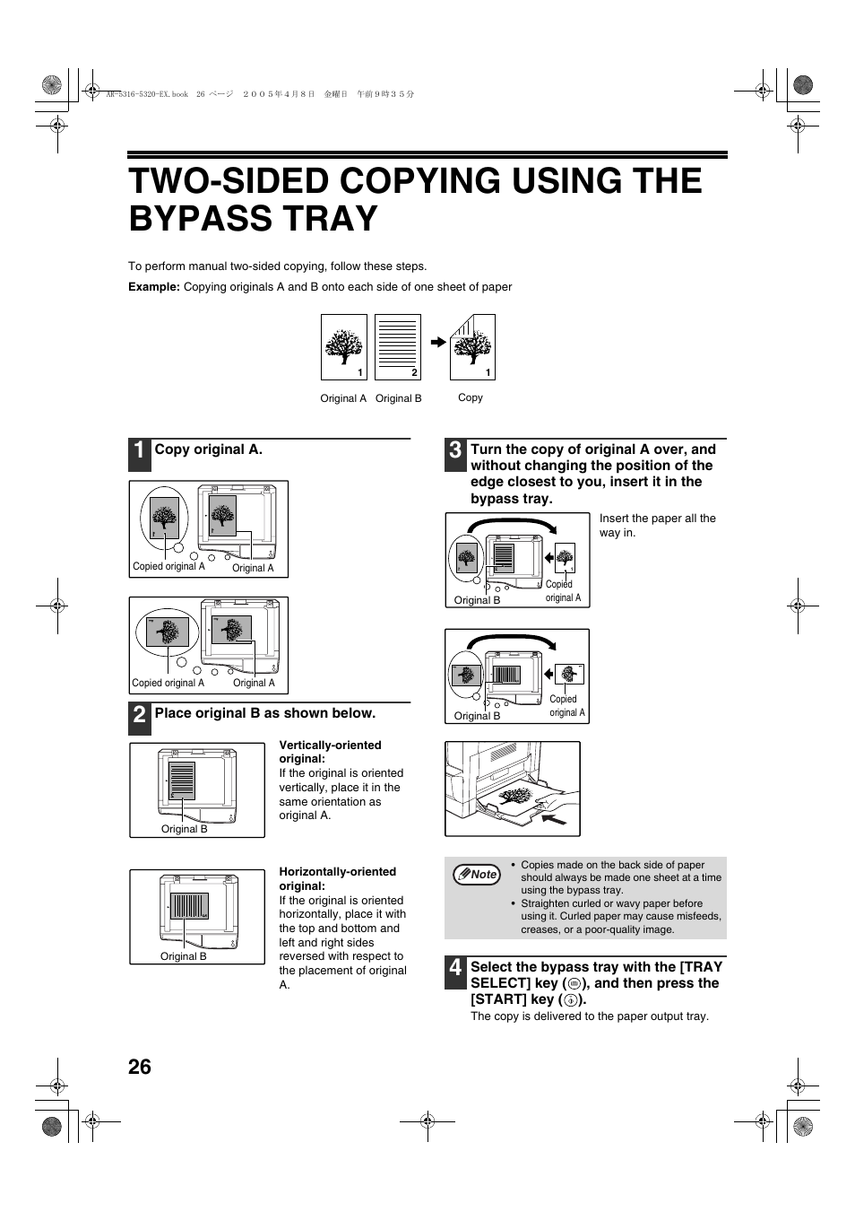 Two-sided copying using the bypass tray | Sharp AR-5316 User Manual | Page 28 / 80