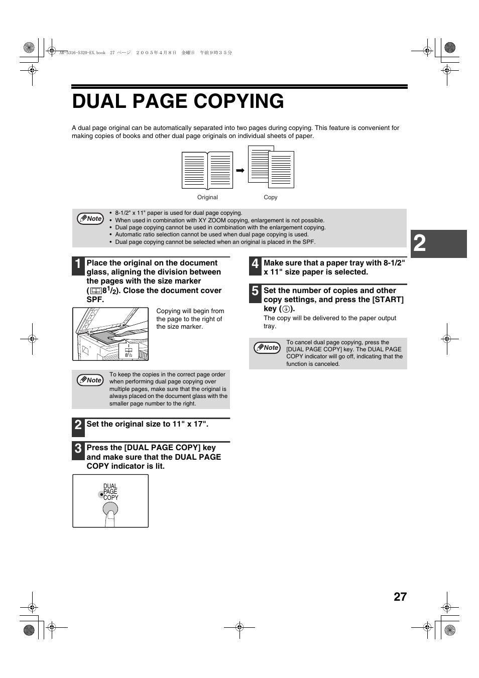 Dual page copying | Sharp AR-5316 User Manual | Page 29 / 80