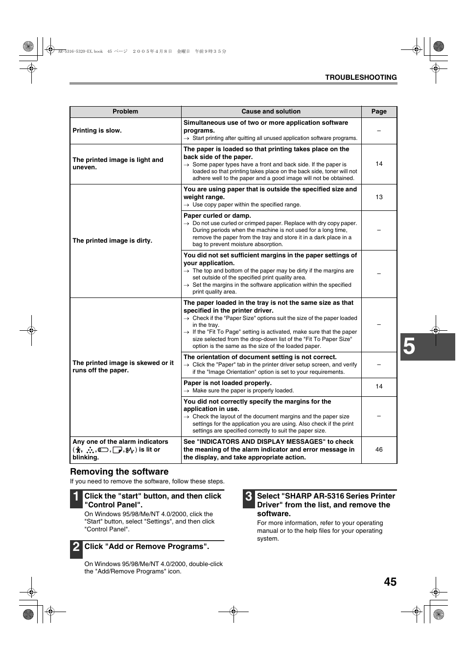 Removing the software | Sharp AR-5316 User Manual | Page 47 / 80