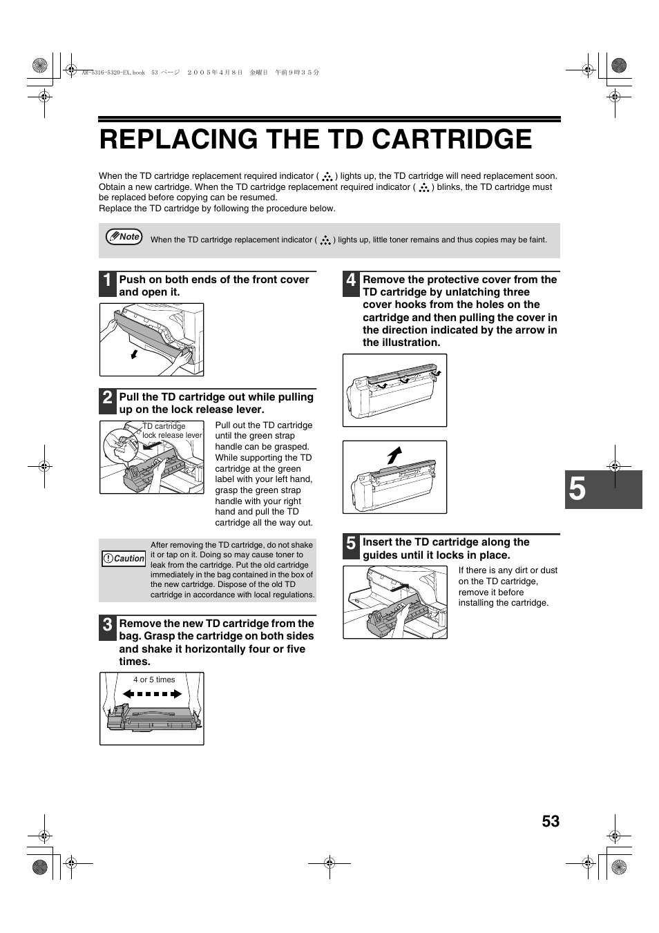 Replacing the td cartridge | Sharp AR-5316 User Manual | Page 55 / 80