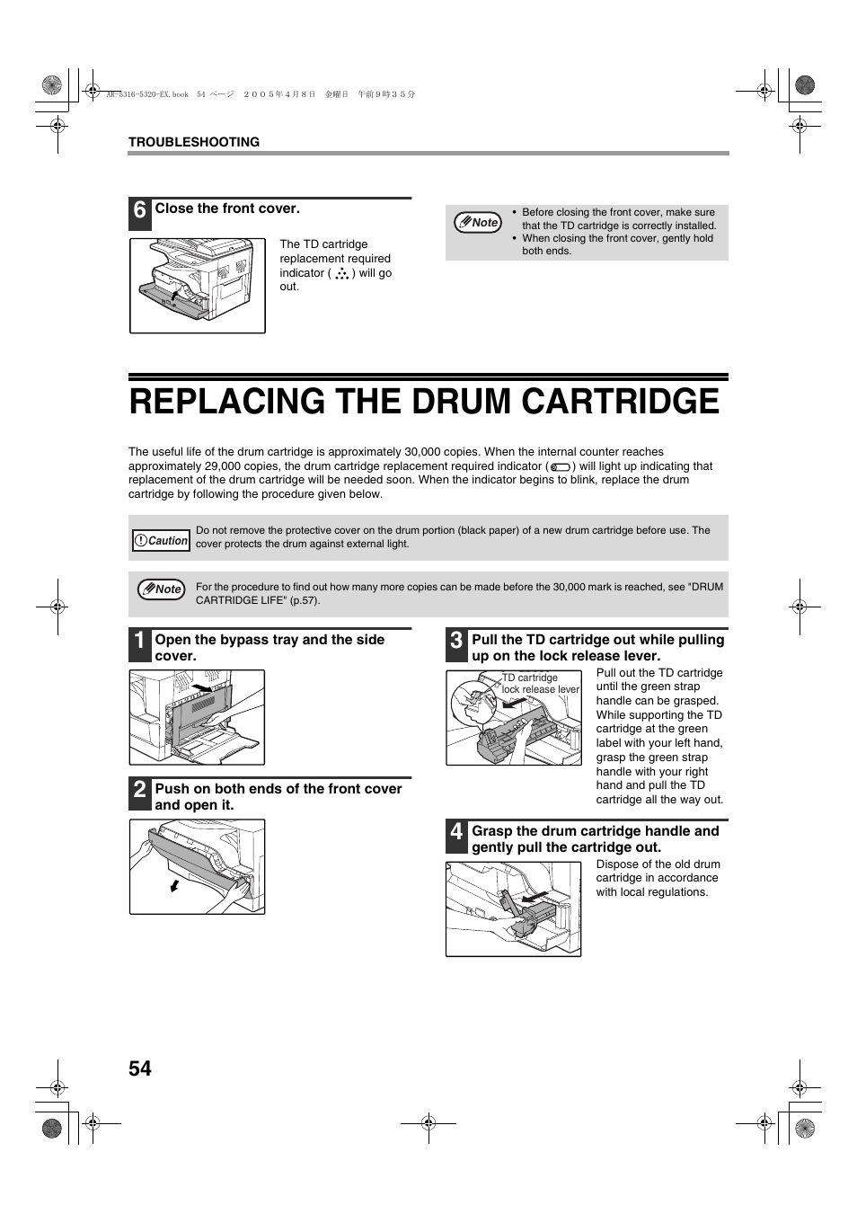 Replacing the drum cartridge | Sharp AR-5316 User Manual | Page 56 / 80