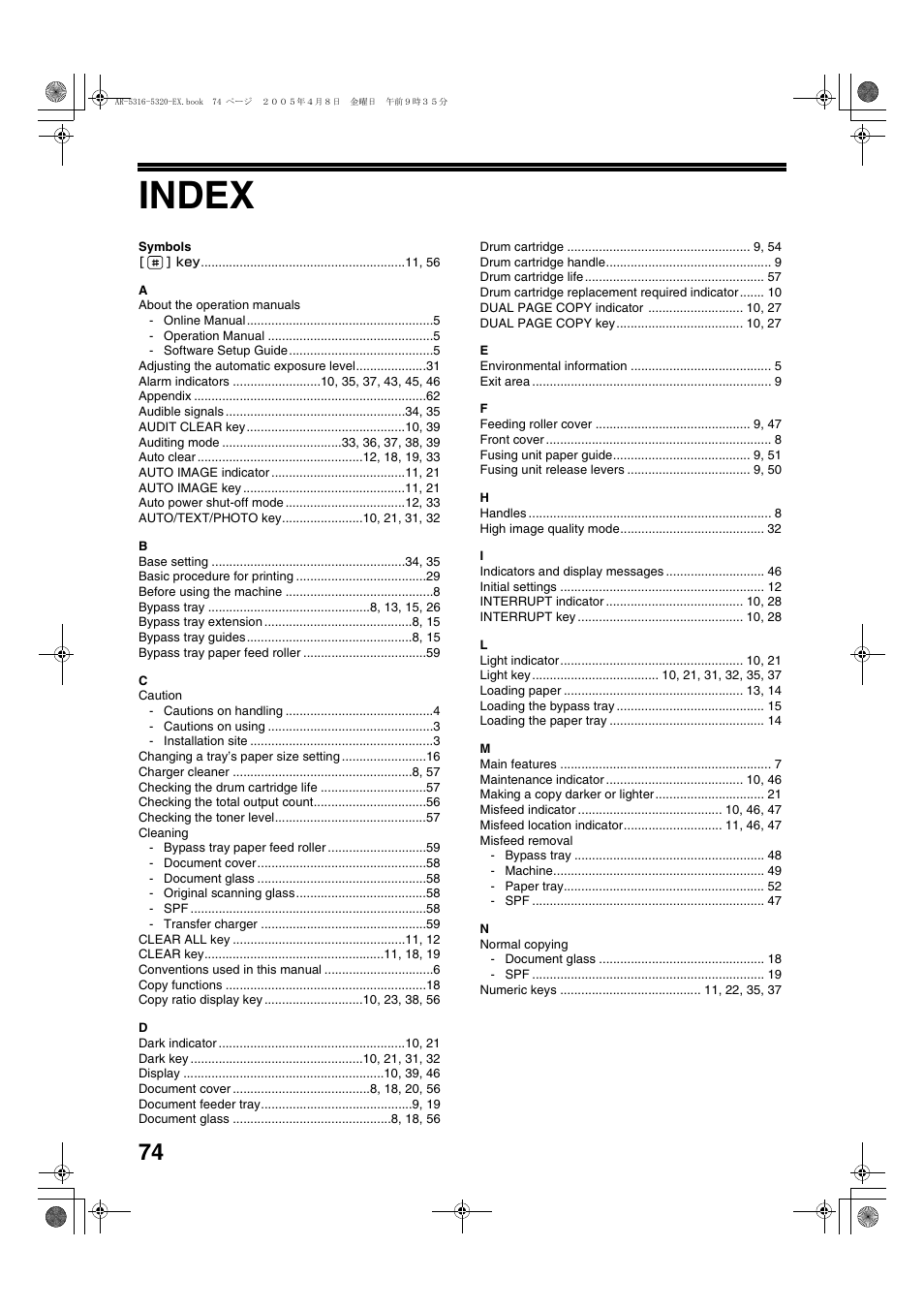 Index | Sharp AR-5316 User Manual | Page 76 / 80