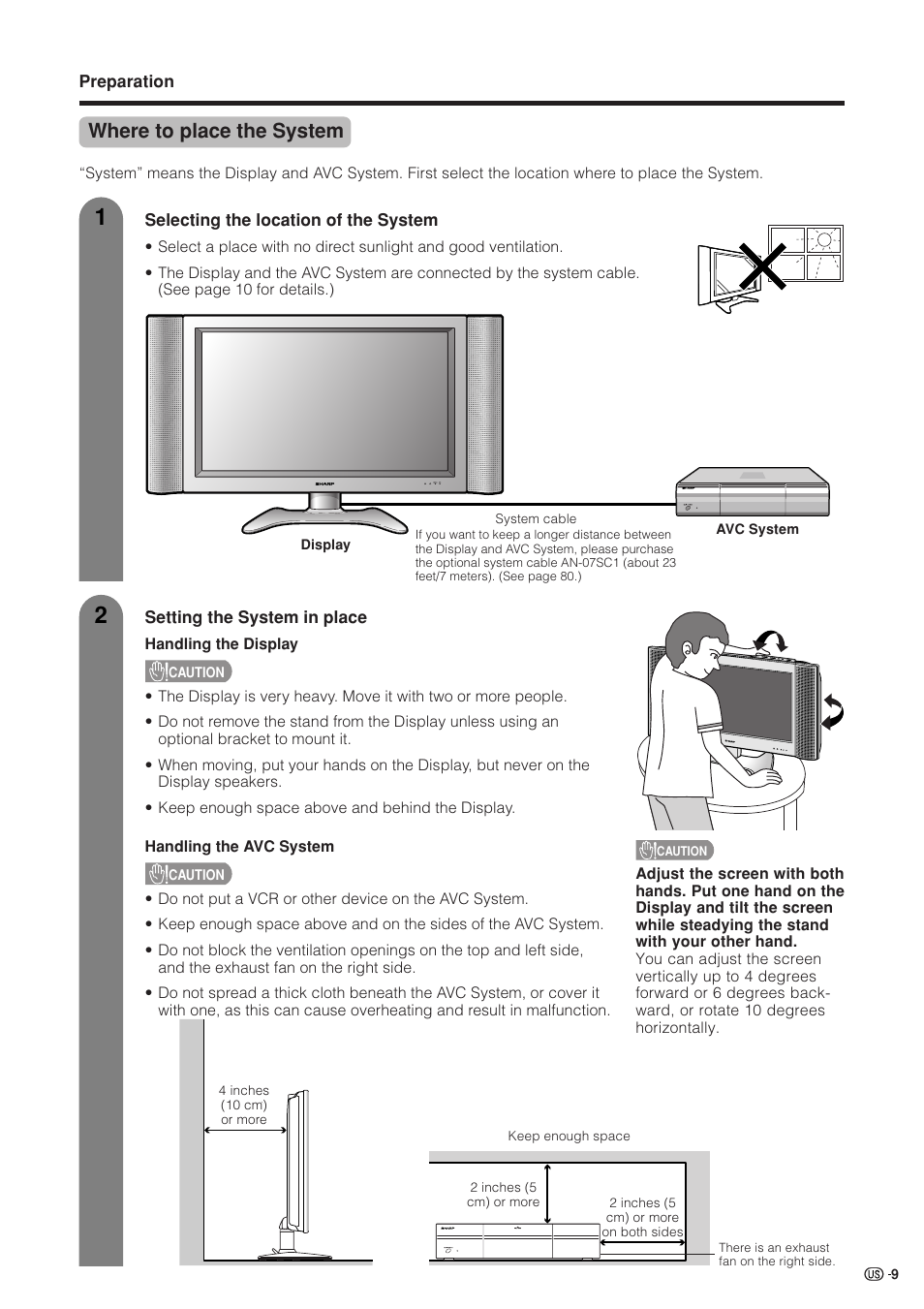 Where to place the system | Sharp Aquos LC 37HV4U User Manual | Page 10 / 87