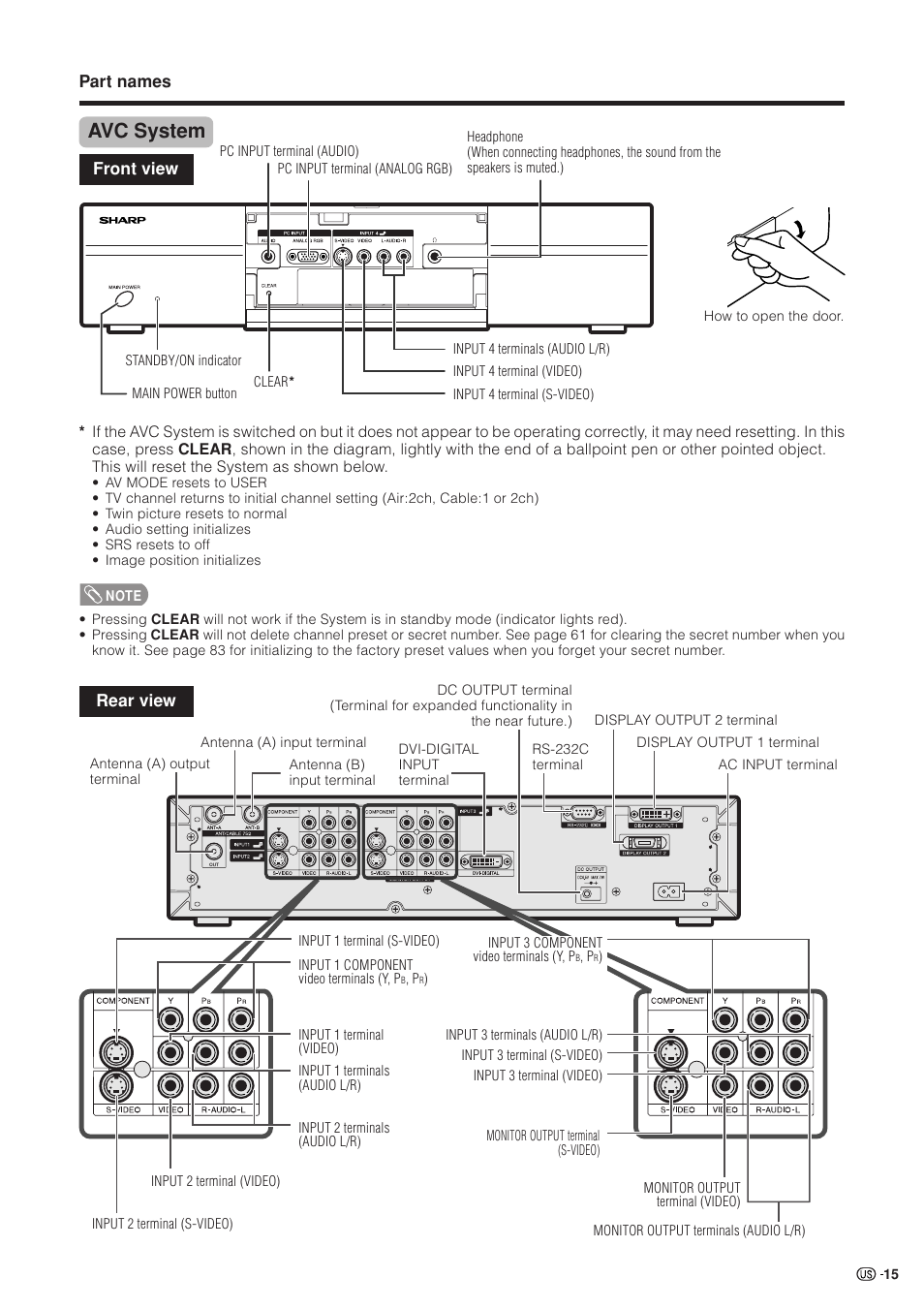 Avc system | Sharp Aquos LC 37HV4U User Manual | Page 16 / 87