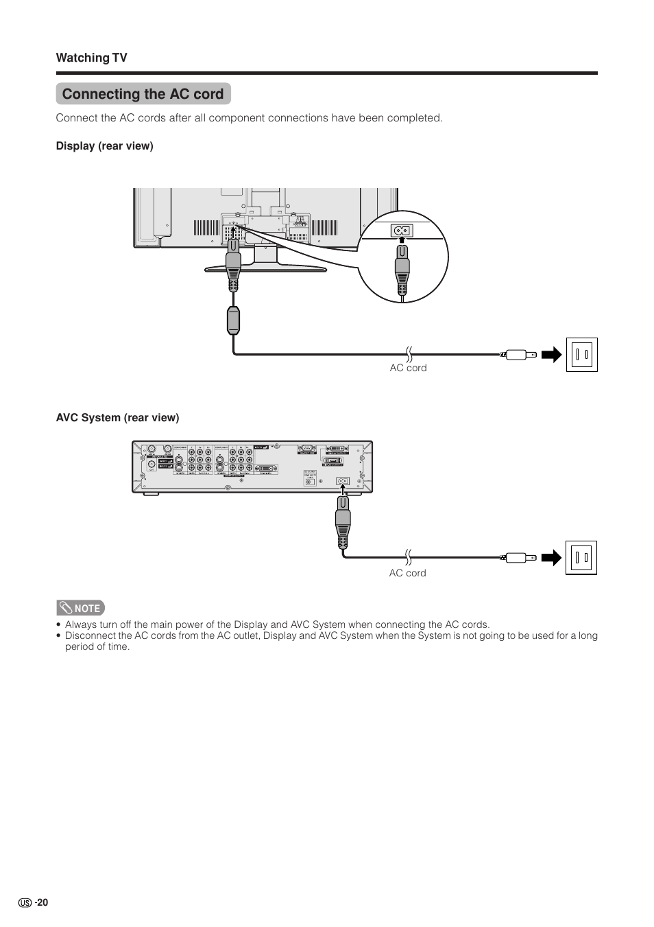 Connecting the ac cord | Sharp Aquos LC 37HV4U User Manual | Page 21 / 87