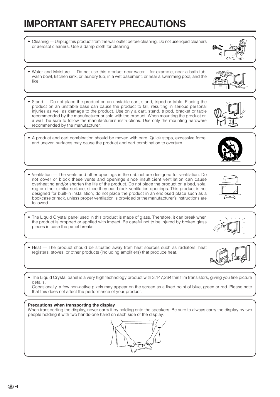 Important safety precautions | Sharp Aquos LC 37HV4U User Manual | Page 5 / 87
