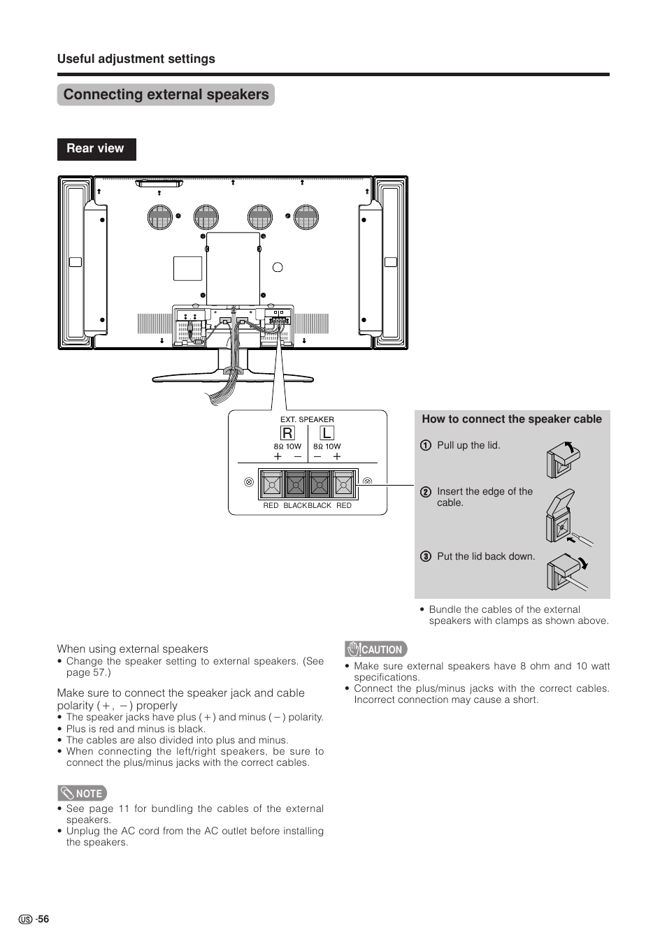 Connecting external speakers | Sharp Aquos LC 37HV4U User Manual | Page 57 / 87