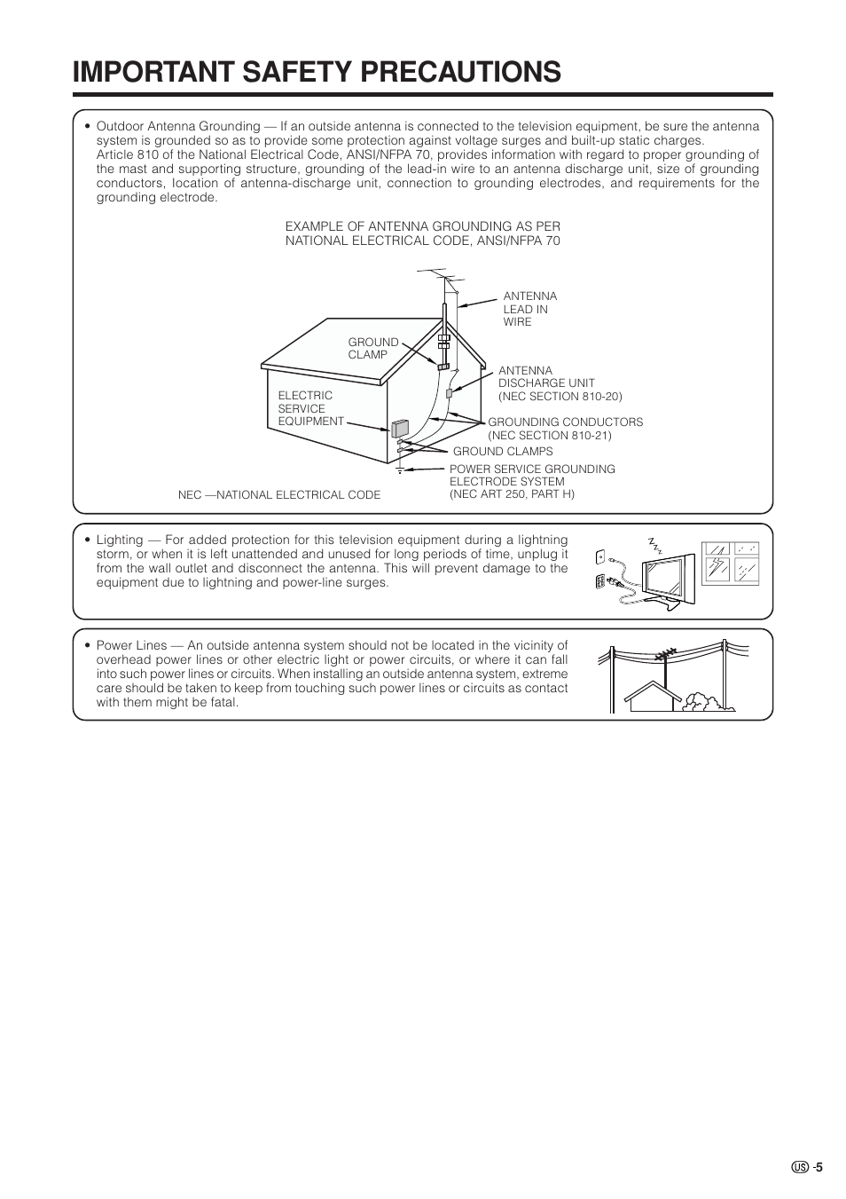 Important safety precautions | Sharp Aquos LC 37HV4U User Manual | Page 6 / 87