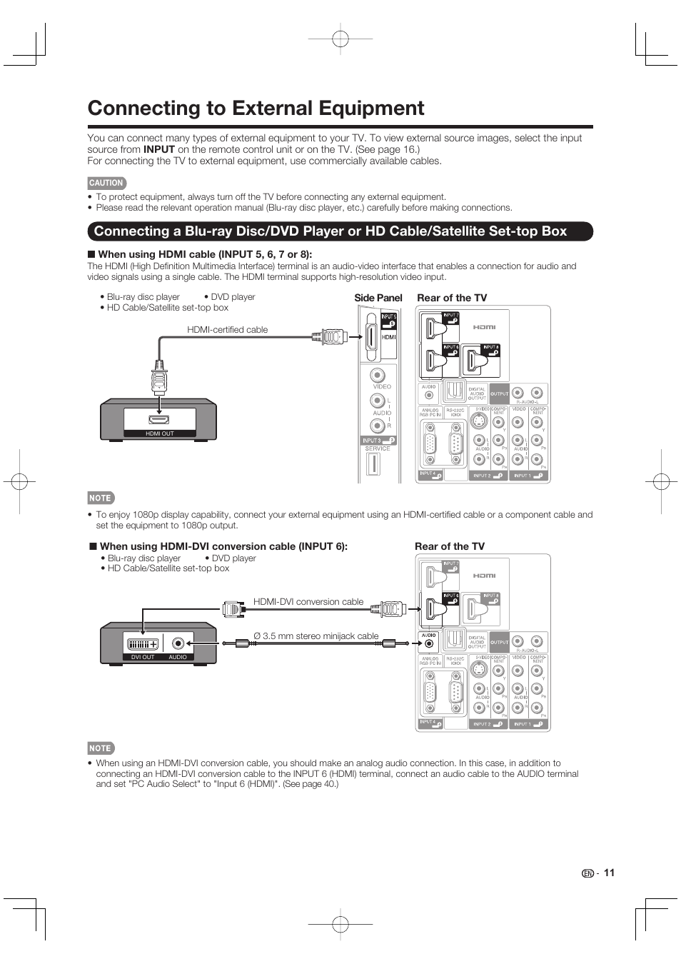 Connecting to external equipment | Sharp AQUOS 09P09-MX-NM User Manual | Page 13 / 51