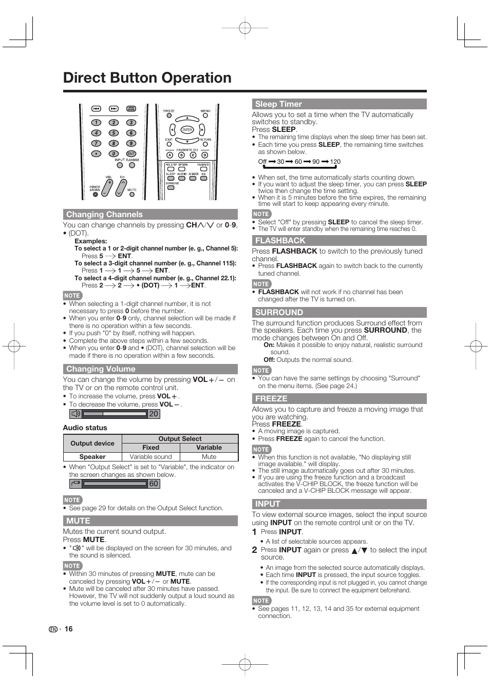 Direct button operation | Sharp AQUOS 09P09-MX-NM User Manual | Page 18 / 51