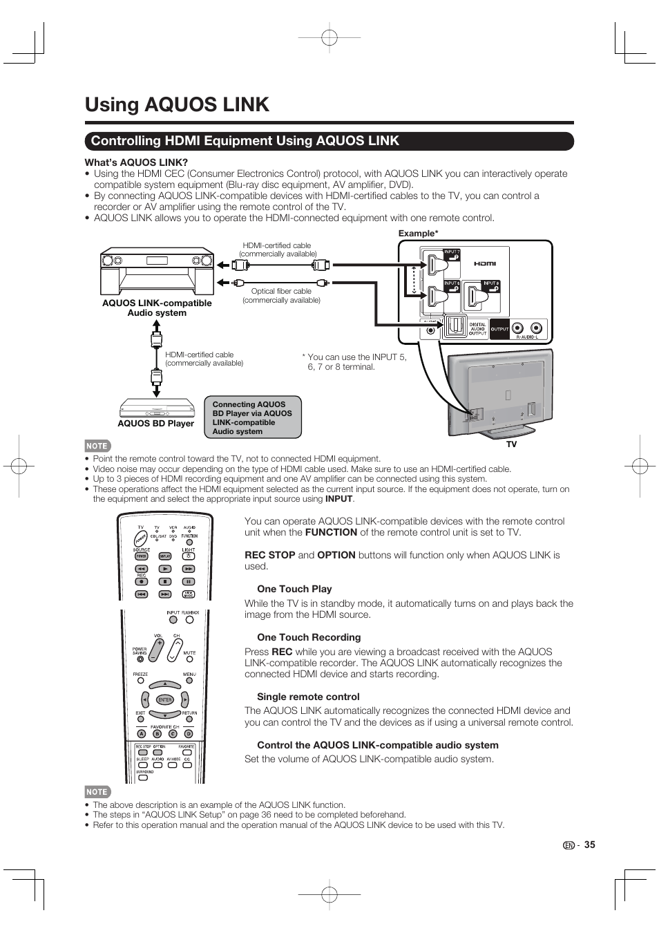 Using aquos link, Controlling hdmi equipment using aquos link | Sharp AQUOS 09P09-MX-NM User Manual | Page 37 / 51