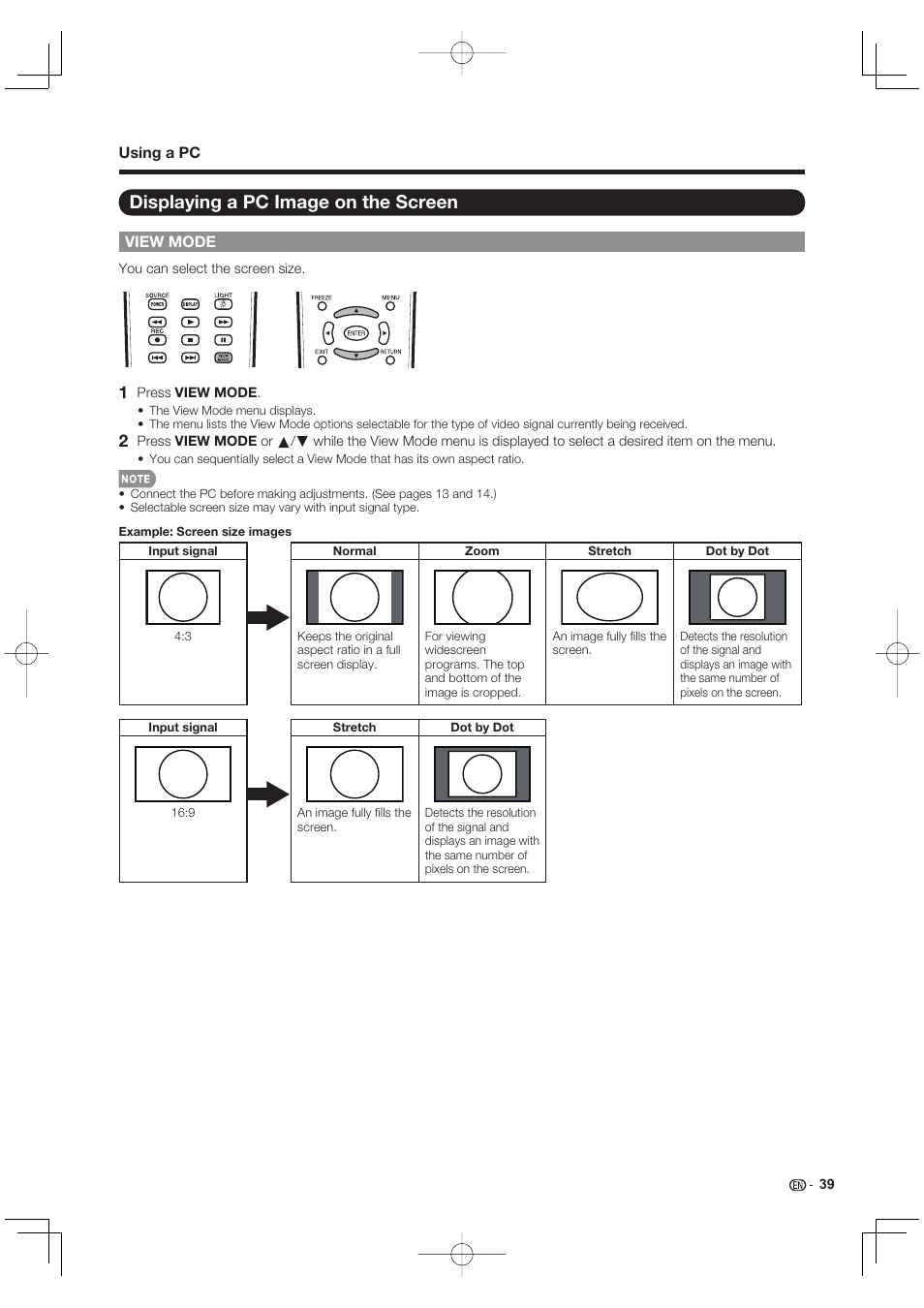 Displaying a pc image on the screen | Sharp AQUOS 09P09-MX-NM User Manual | Page 41 / 51