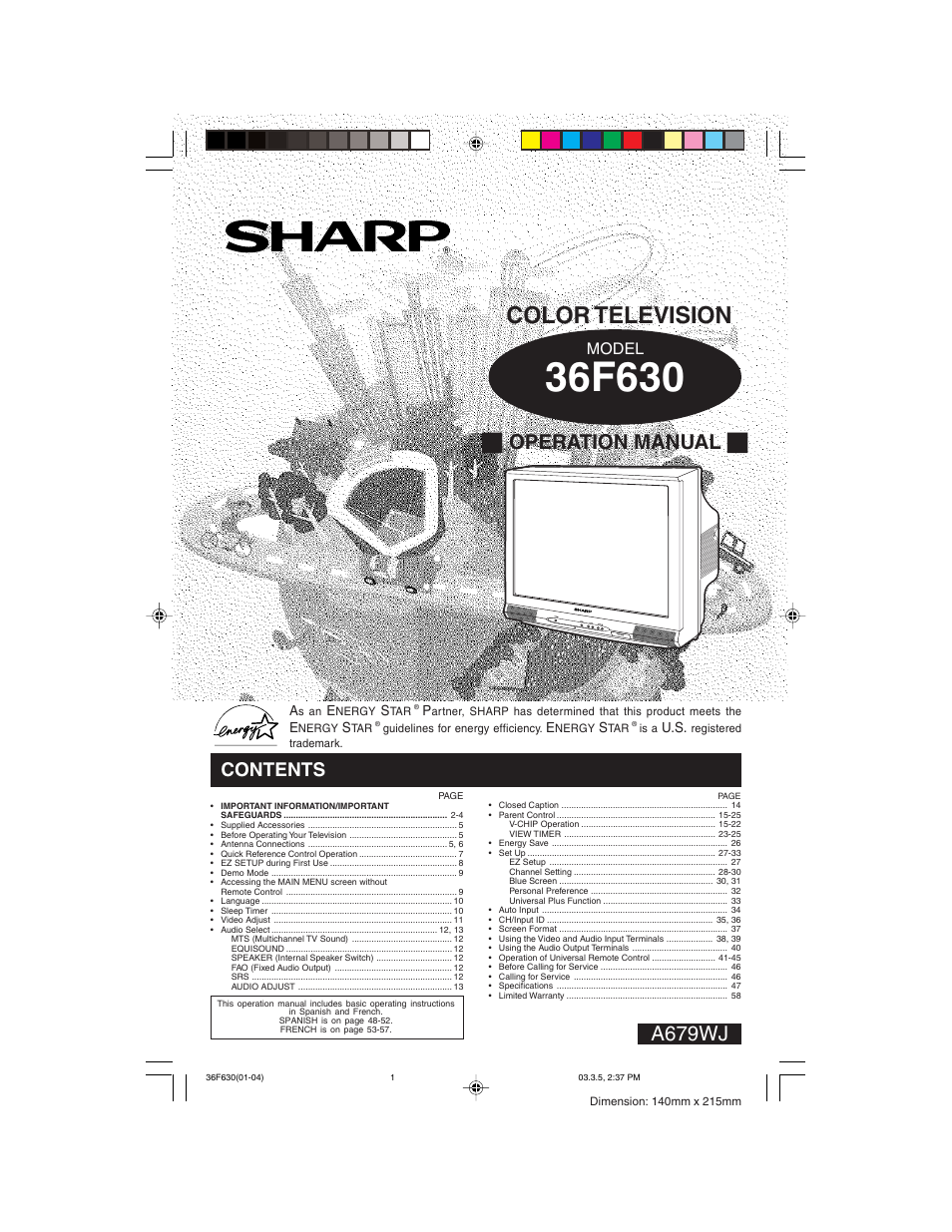 Sharp 36F630 User Manual | 60 pages