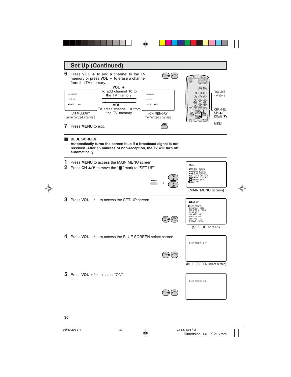 Set up (continued) | Sharp 36F630 User Manual | Page 30 / 60