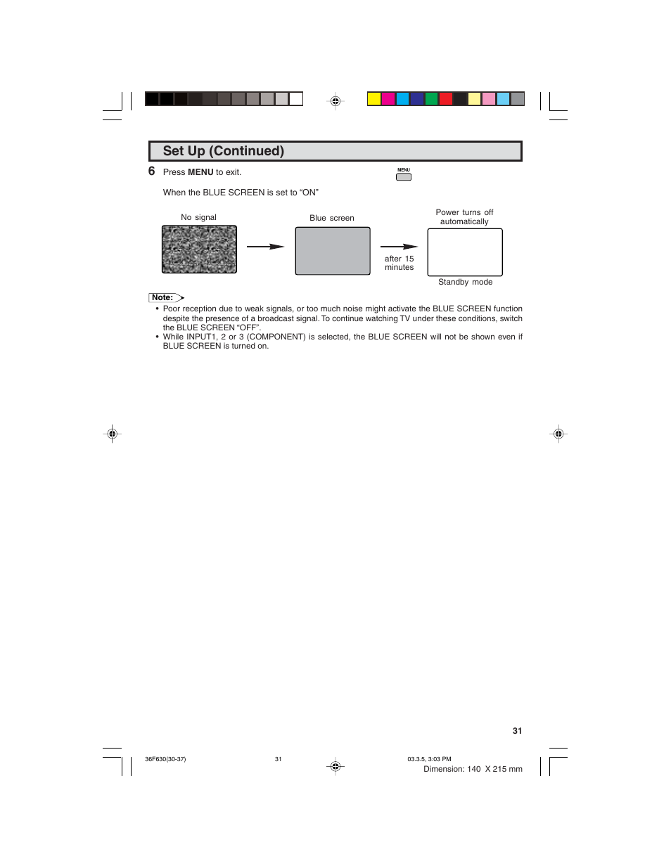 Set up (continued) | Sharp 36F630 User Manual | Page 31 / 60