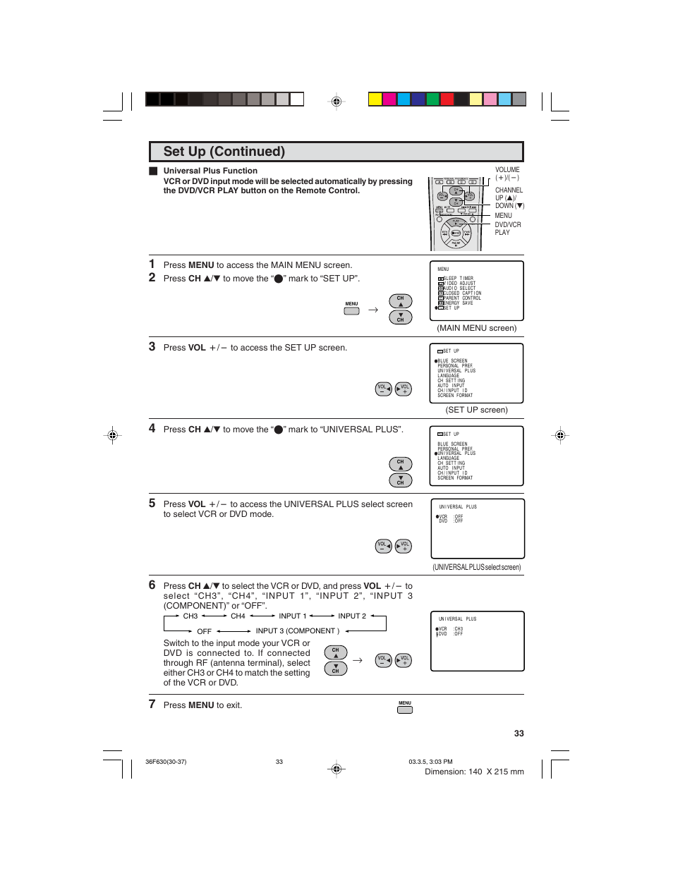 Set up (continued) | Sharp 36F630 User Manual | Page 33 / 60