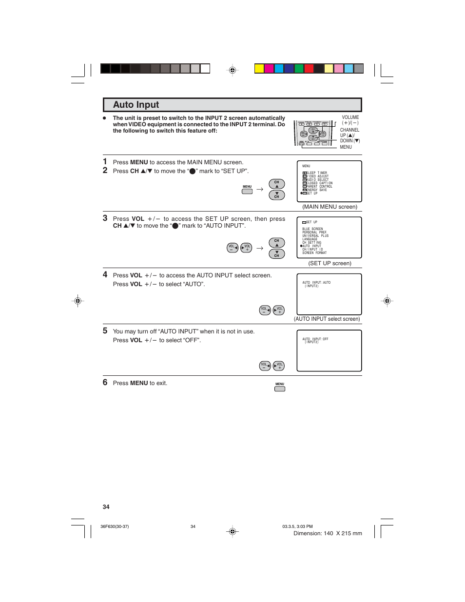 Auto input | Sharp 36F630 User Manual | Page 34 / 60