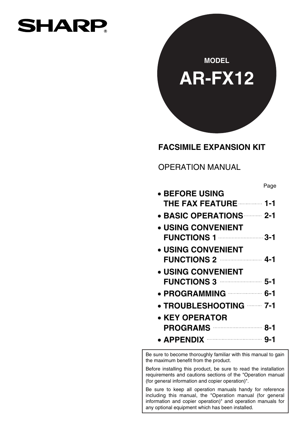 Sharp AR-FX12 User Manual | 104 pages