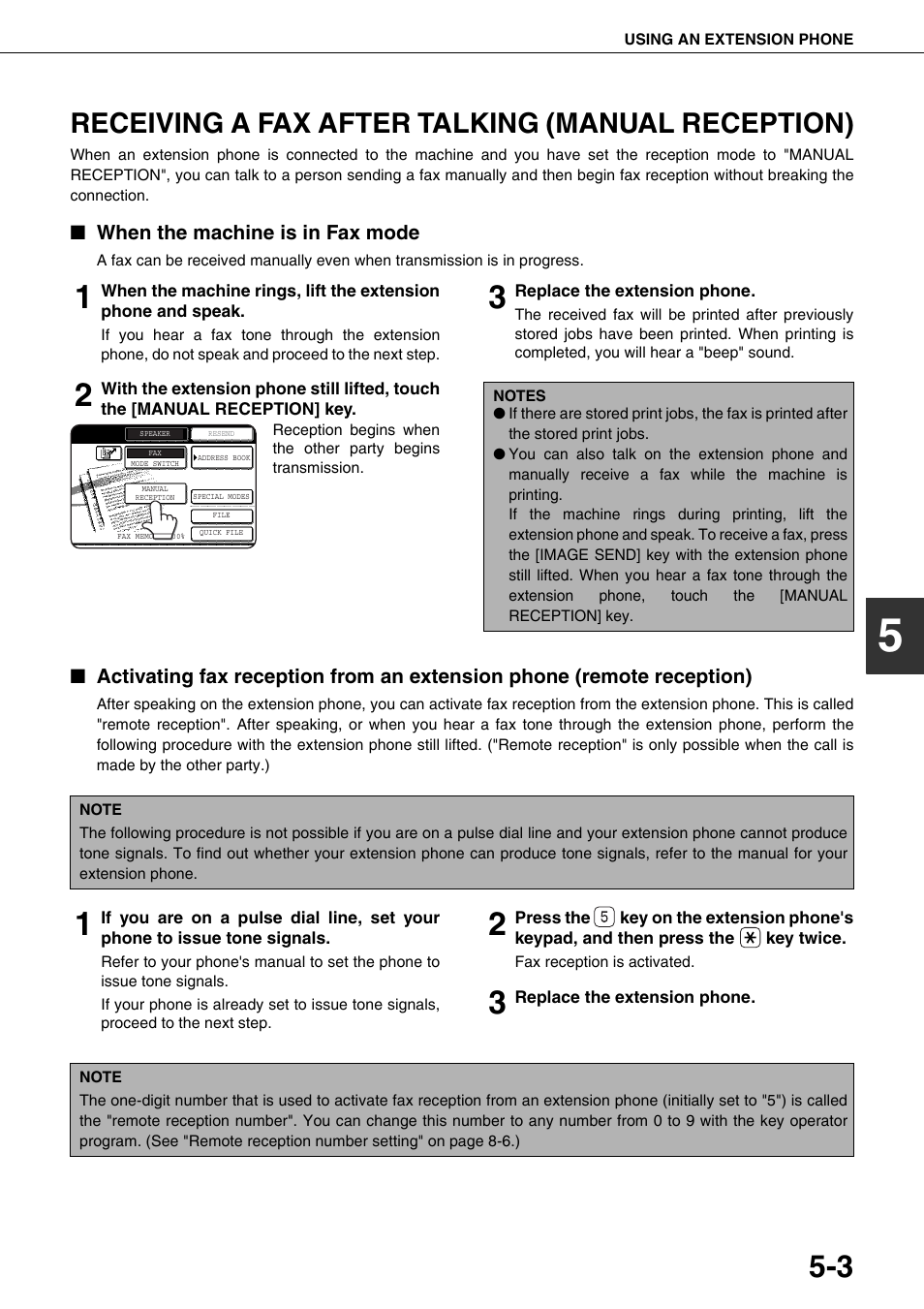 Receiving a fax after talking (manual reception), E 5-3) | Sharp AR-FX12 User Manual | Page 63 / 104