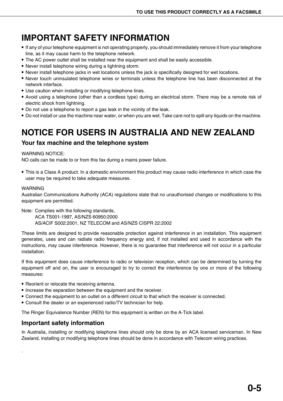 Important safety information, 5 notice for users in australia and new zealand, Notice for users in australia and new zealand | Sharp AR-FX12 User Manual | Page 7 / 104