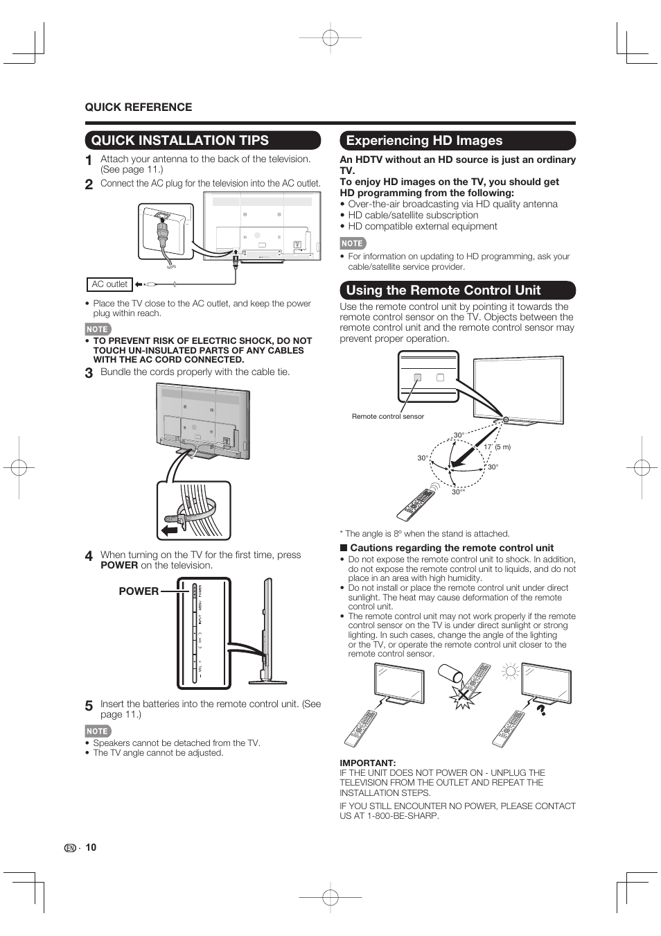 Quick installation tips, Experiencing hd images, Using the remote control unit | Sharp LC-90LE745U User Manual | Page 12 / 98