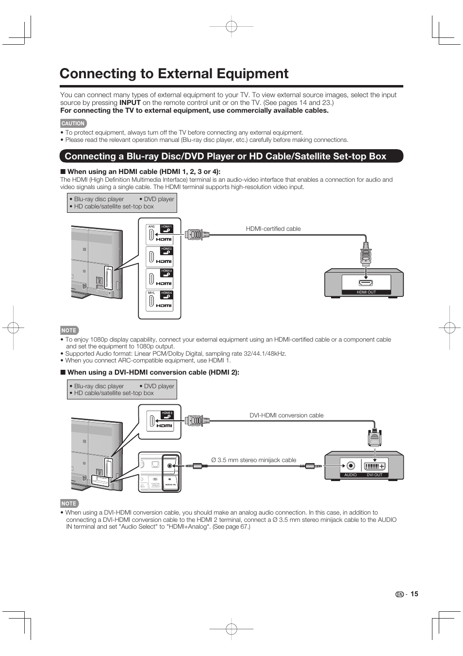 Connecting to external equipment | Sharp LC-90LE745U User Manual | Page 17 / 98