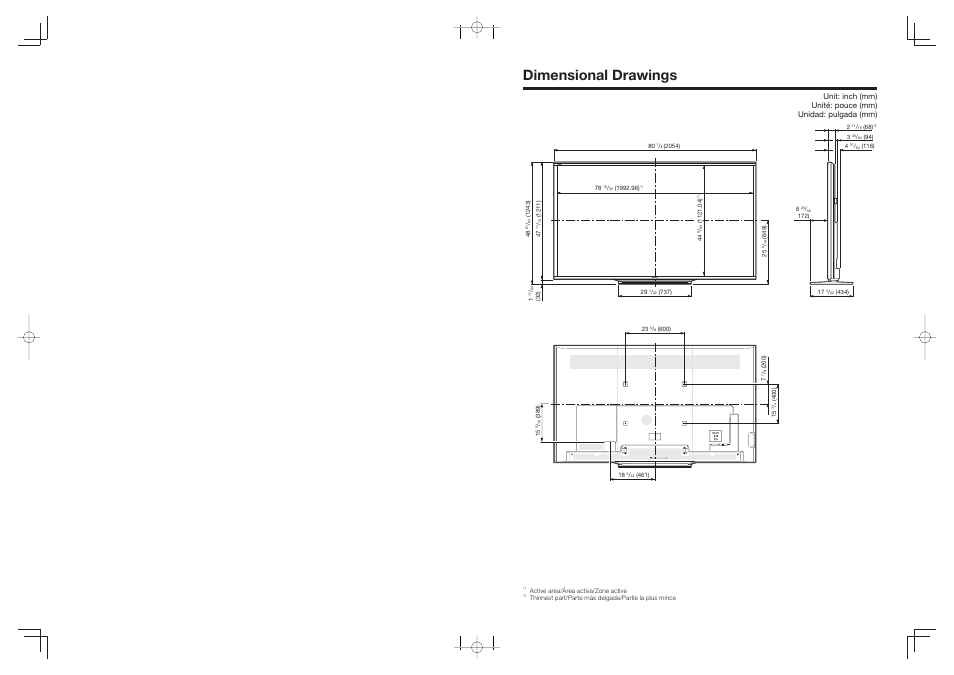 Dimensional drawings | Sharp LC-90LE745U User Manual | Page 2 / 98