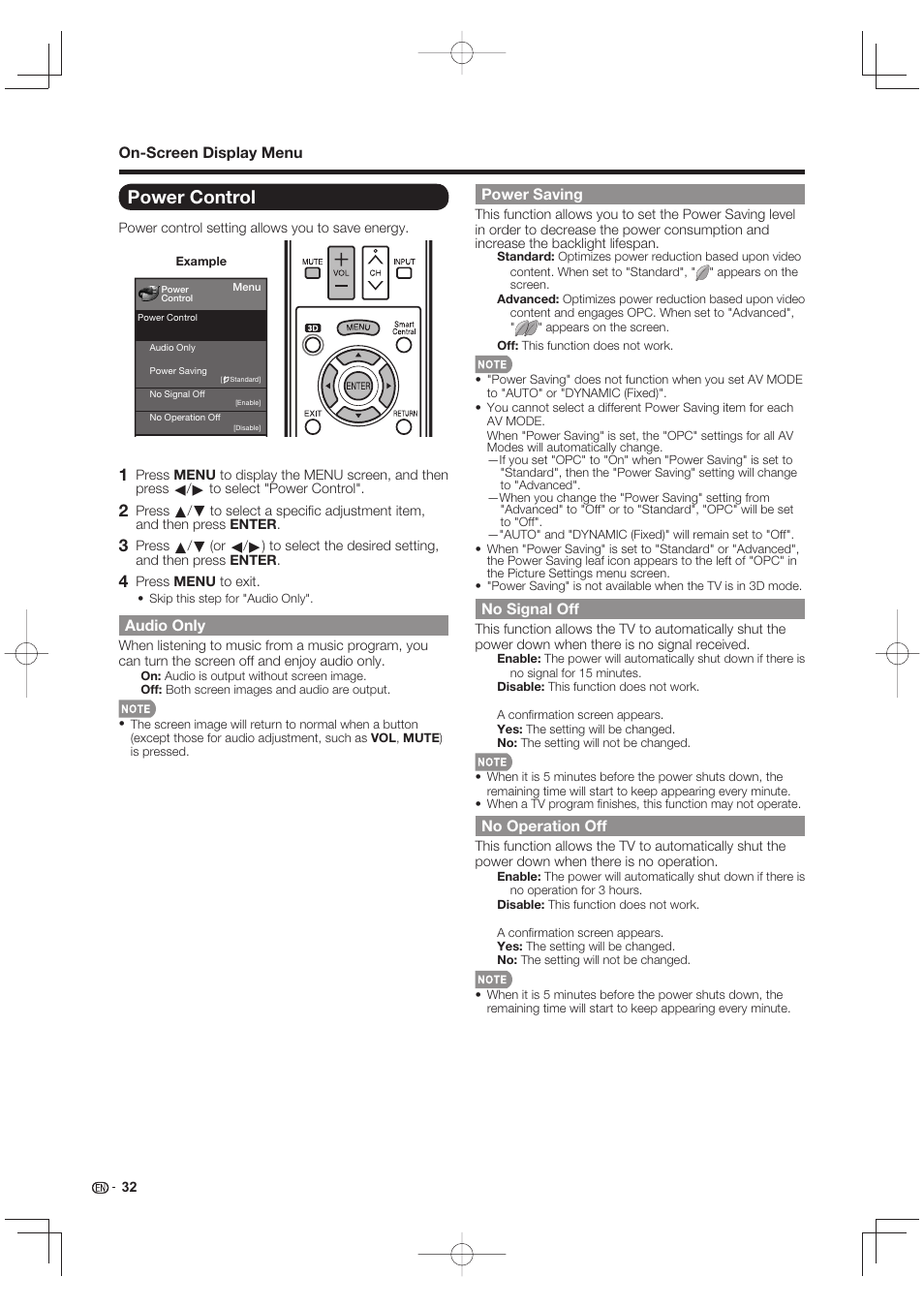 Power control | Sharp LC-90LE745U User Manual | Page 34 / 98