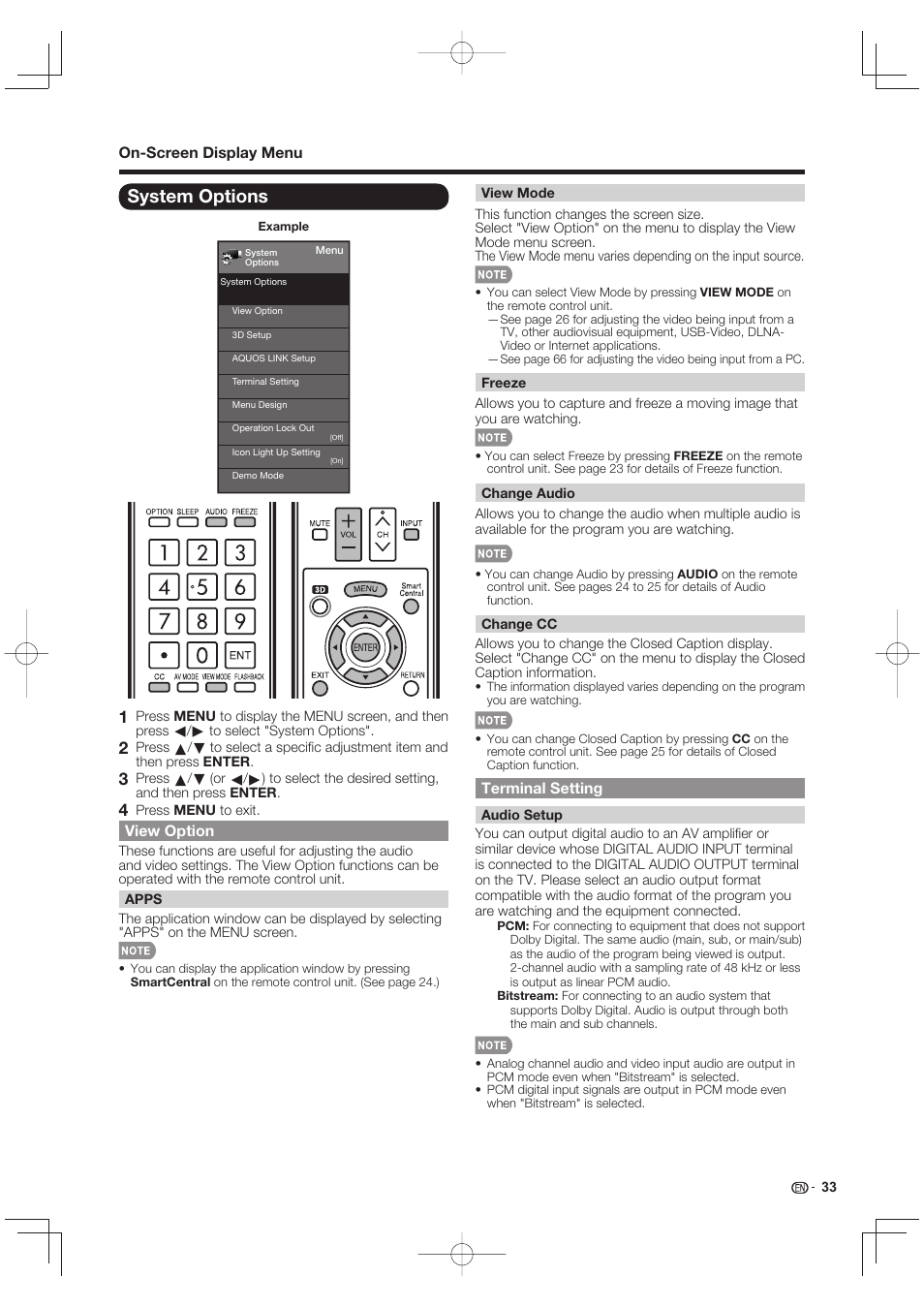 System options | Sharp LC-90LE745U User Manual | Page 35 / 98