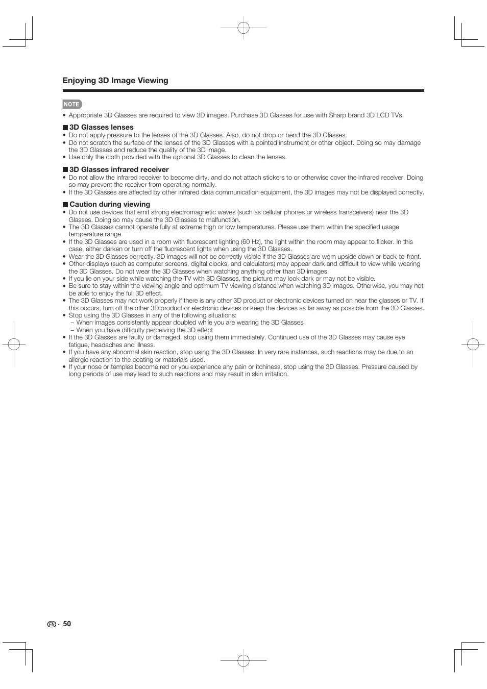 Enjoying 3d image viewing | Sharp LC-90LE745U User Manual | Page 52 / 98