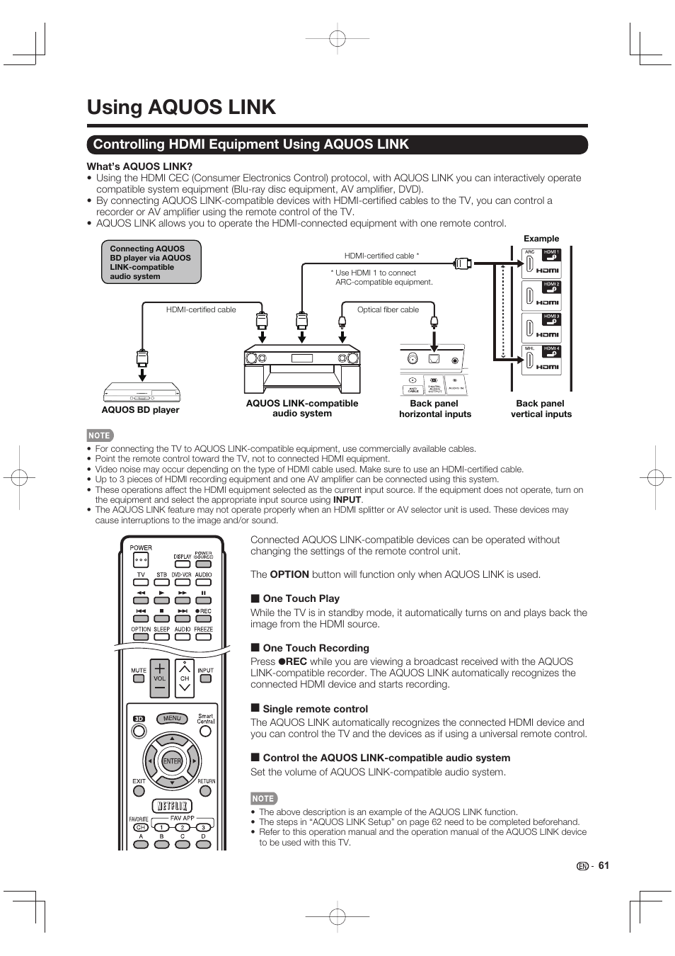 Using aquos link, Controlling hdmi equipment using aquos link | Sharp LC-90LE745U User Manual | Page 63 / 98