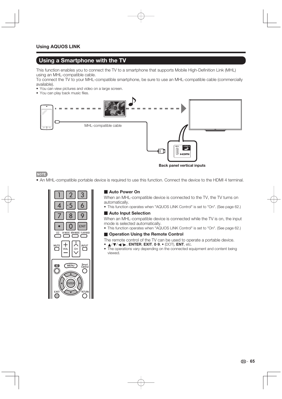 Using a smartphone with the tv | Sharp LC-90LE745U User Manual | Page 67 / 98