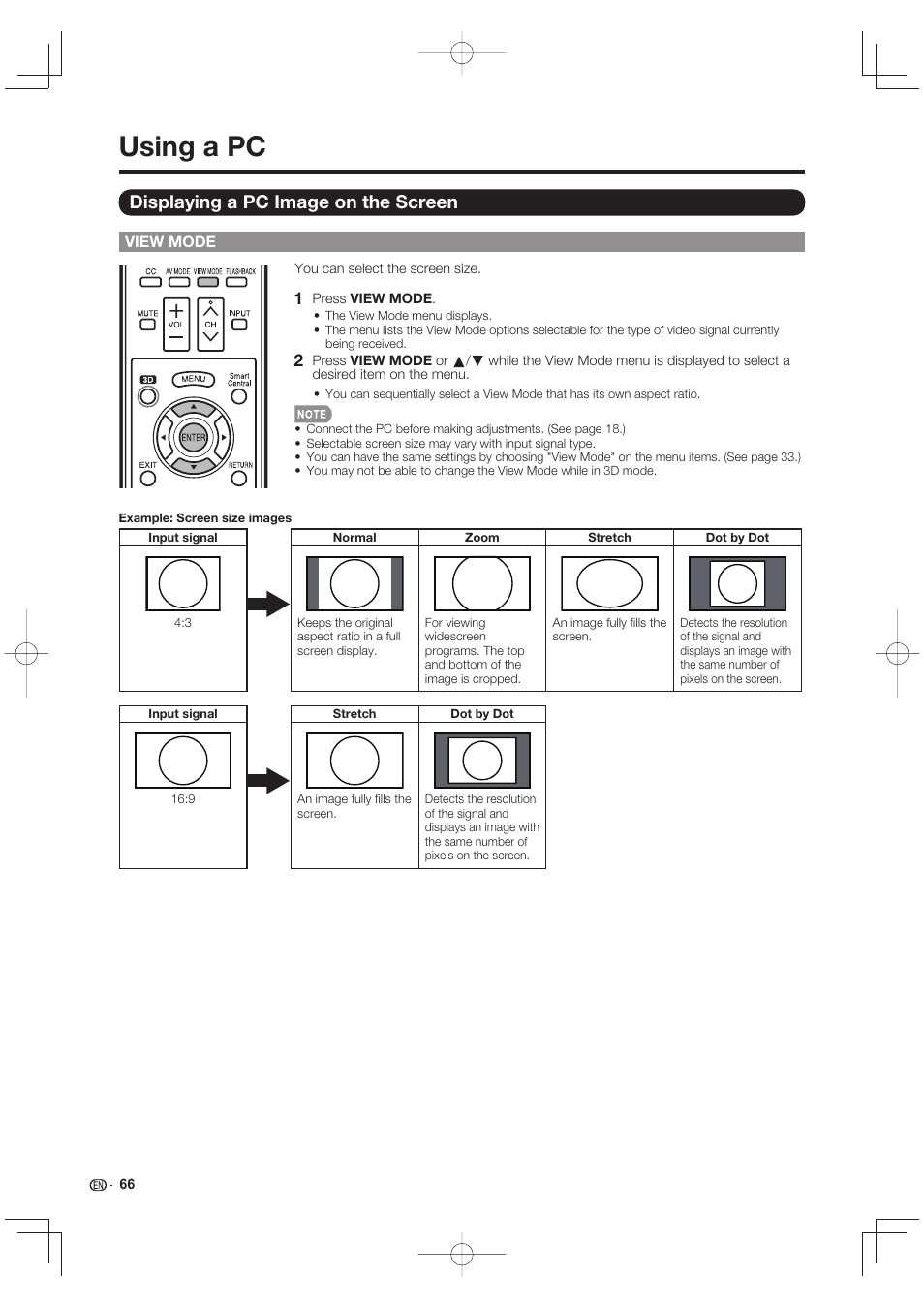 Using a pc, Displaying a pc image on the screen | Sharp LC-90LE745U User Manual | Page 68 / 98