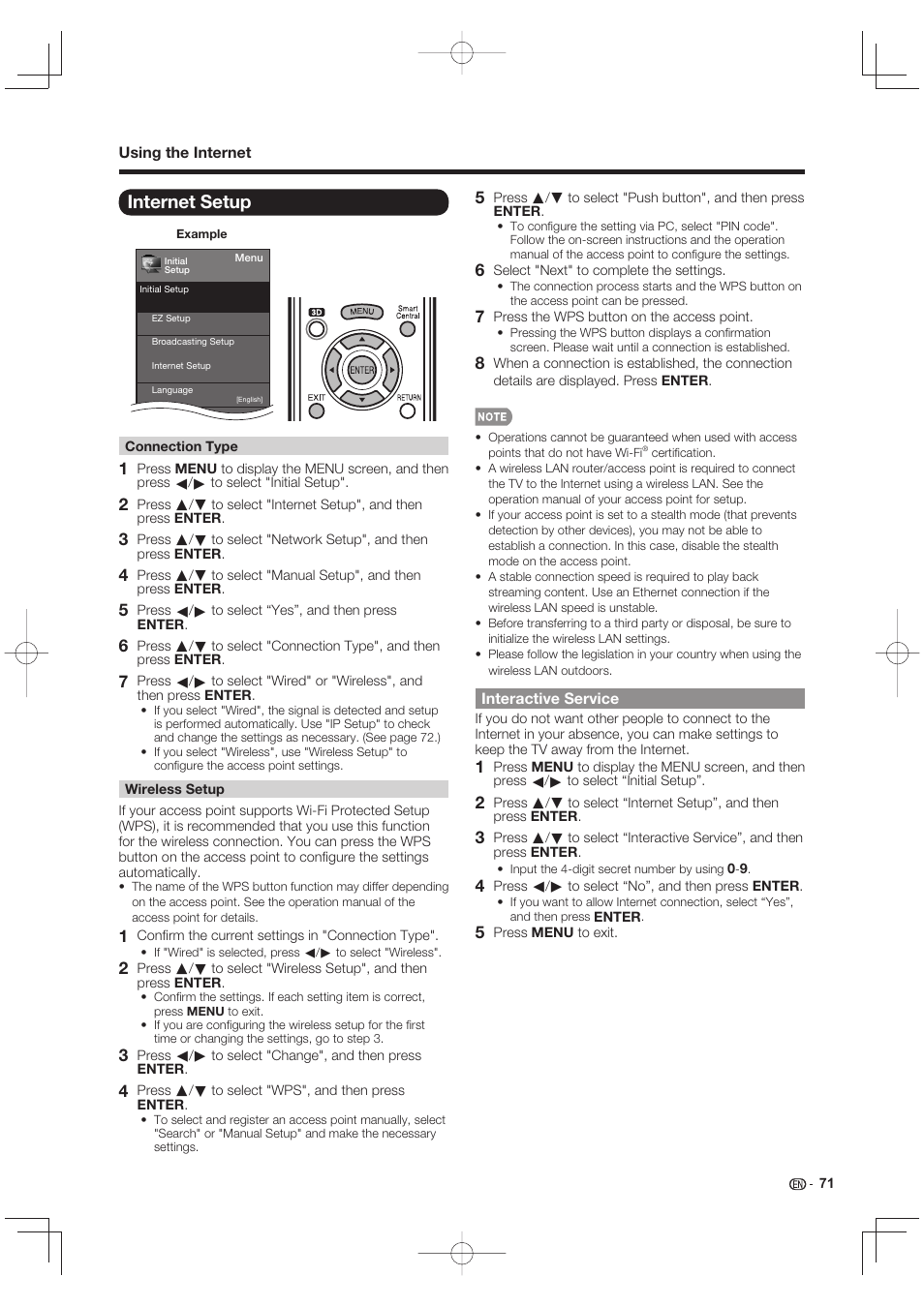 Internet setup | Sharp LC-90LE745U User Manual | Page 73 / 98