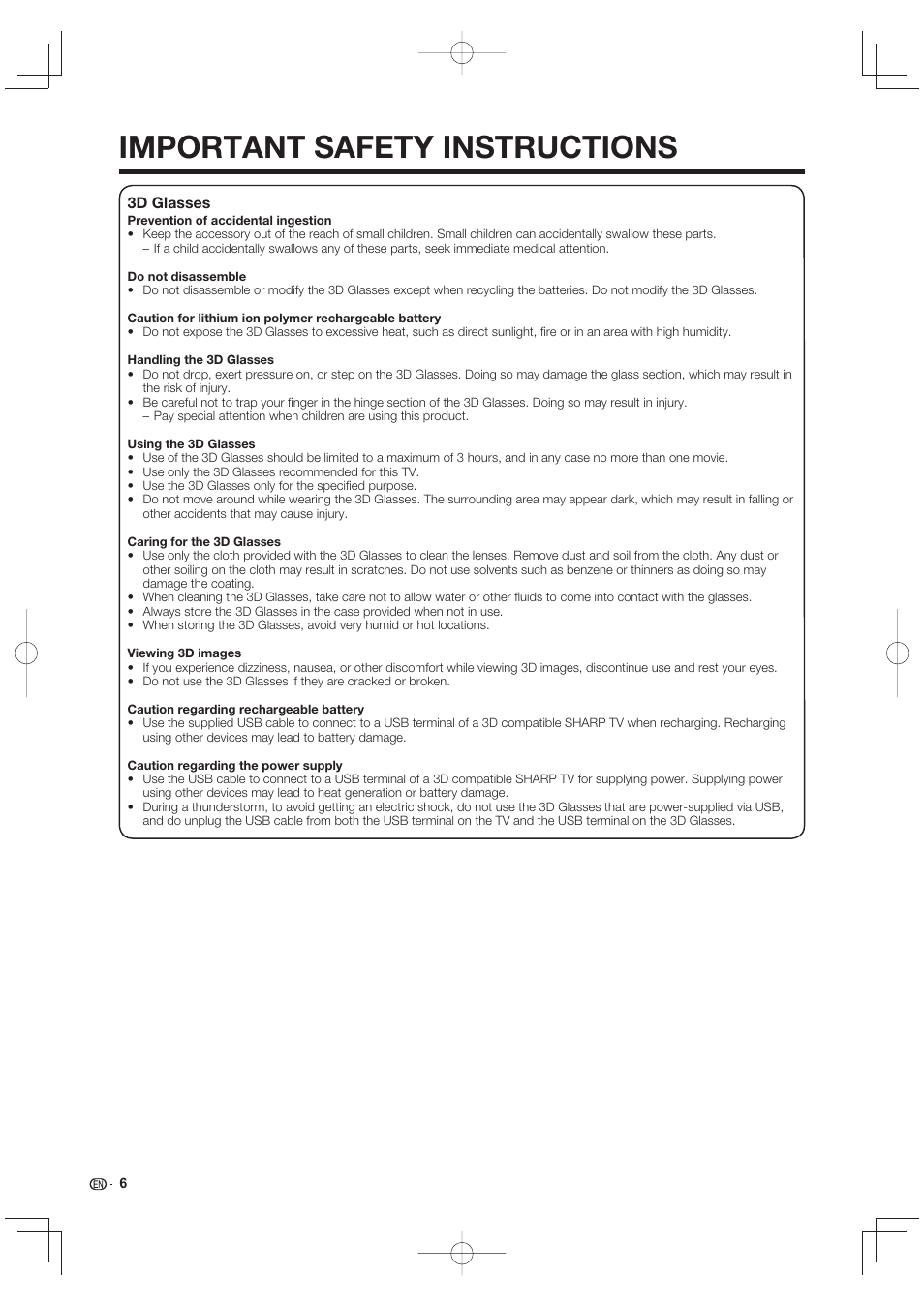 Important safety instructions | Sharp LC-90LE745U User Manual | Page 8 / 98