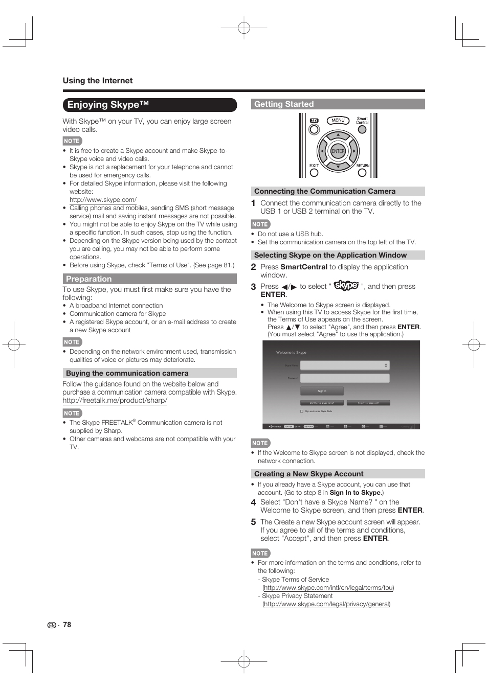 Enjoying skype | Sharp LC-90LE745U User Manual | Page 80 / 98