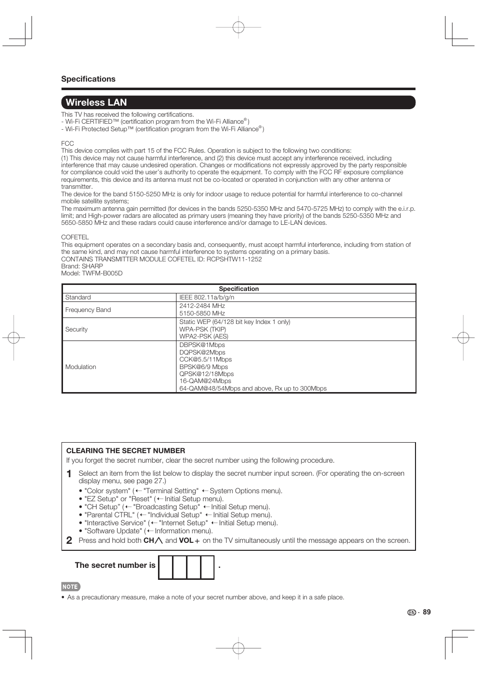Wireless lan | Sharp LC-90LE745U User Manual | Page 91 / 98
