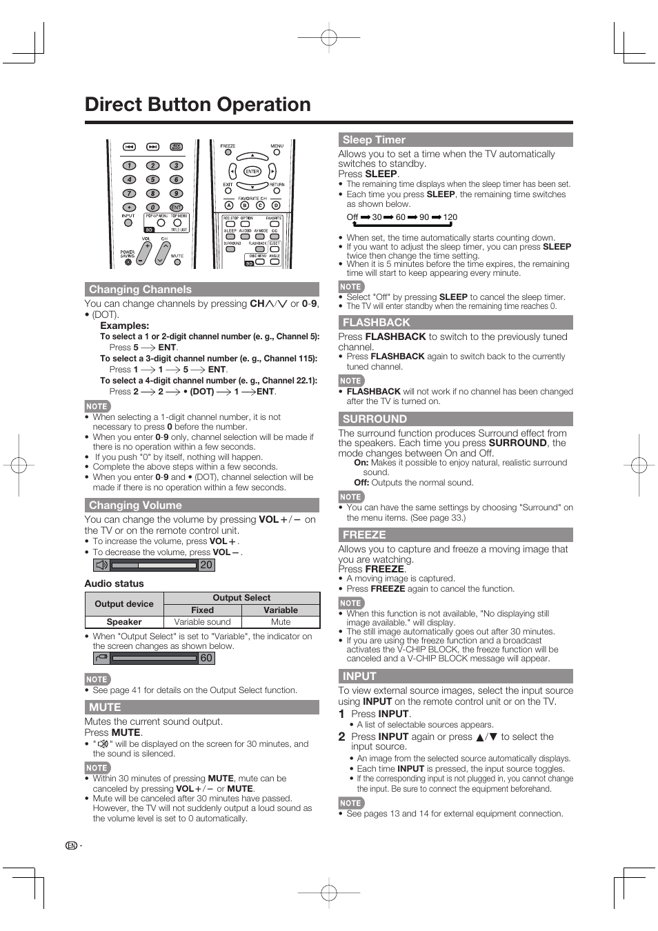 Direct button operation | Sharp Aquos LC 46BD80UN User Manual | Page 18 / 65