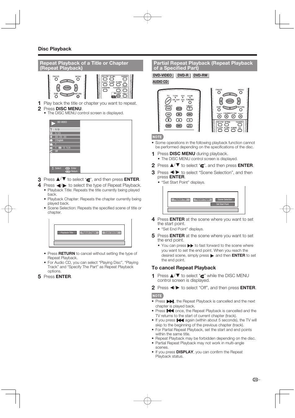 Disc playback | Sharp Aquos LC 46BD80UN User Manual | Page 29 / 65