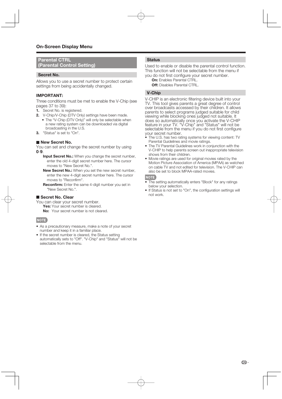 Parental ctrl (parental control setting) | Sharp Aquos LC 46BD80UN User Manual | Page 39 / 65