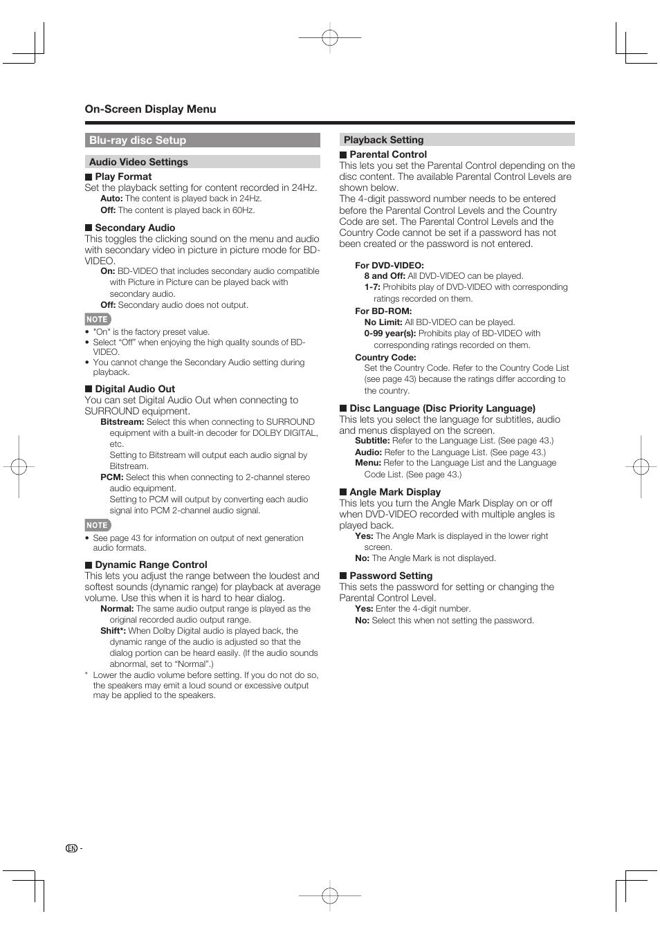 Blu-ray disc setup | Sharp Aquos LC 46BD80UN User Manual | Page 44 / 65